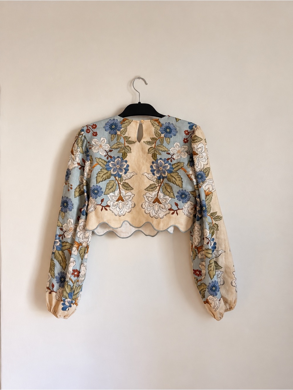 Farm Rio Garden Scarf Blue Linen Cropped Blouse Size XS - Picture 2 of 3